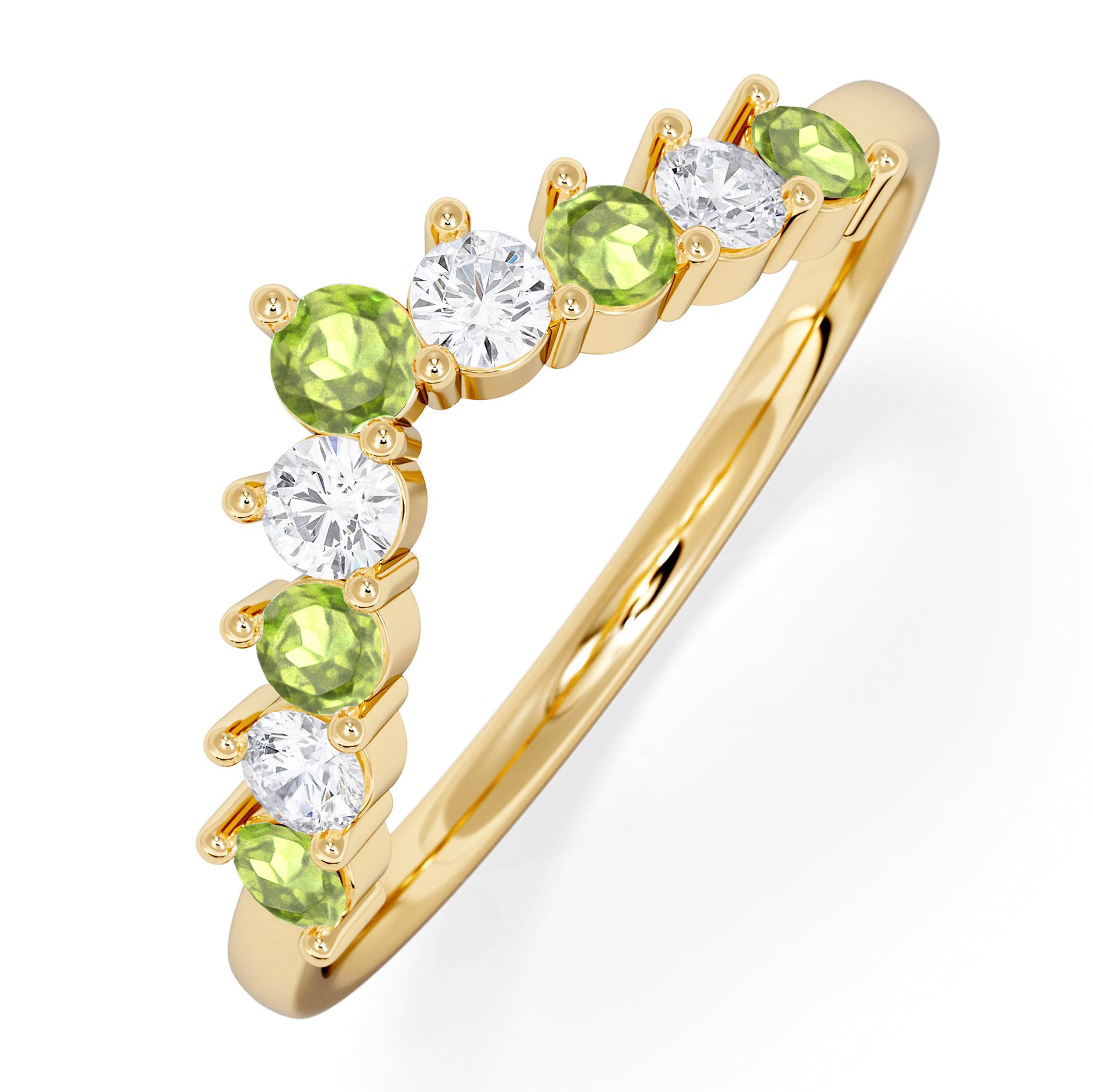 Peridot and Lab Diamond Wishbone Ring in 9K Yellow Gold